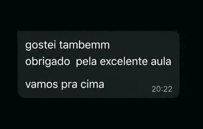 Mensagem de uma aluna: gostei também, obrigado pela excelente aula, vamos pra cima